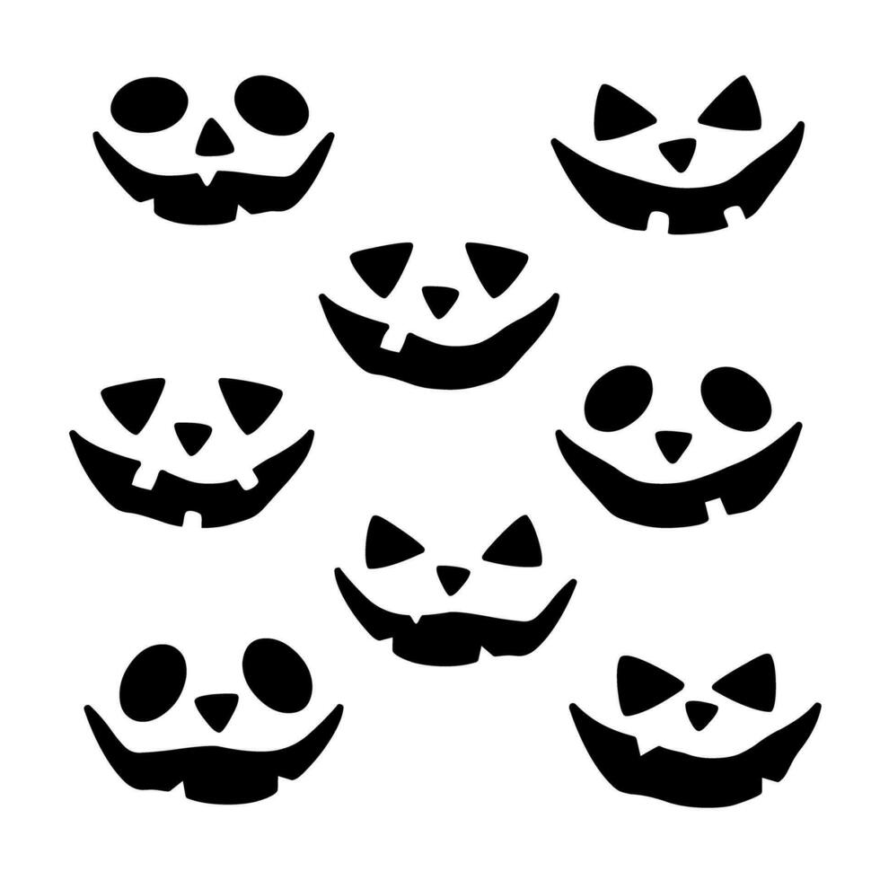 conjunto de de miedo y gracioso caras de Víspera de Todos los Santos calabazas vector