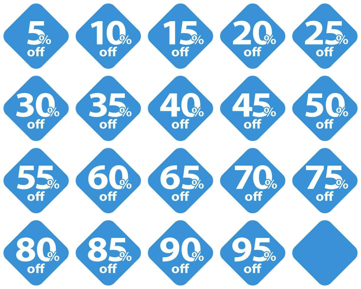 Set of discount tags in blue color vector