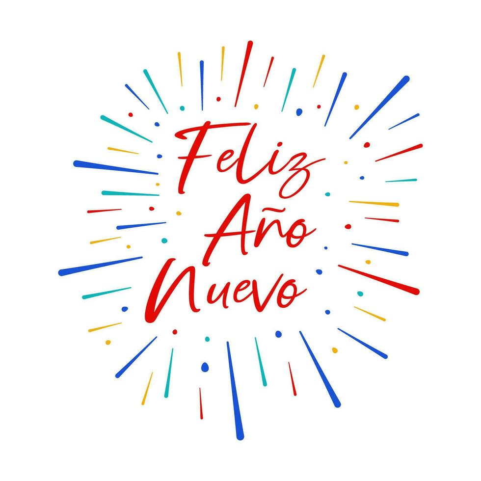 contento nuevo año letras en Español con vistoso fuegos artificiales vector