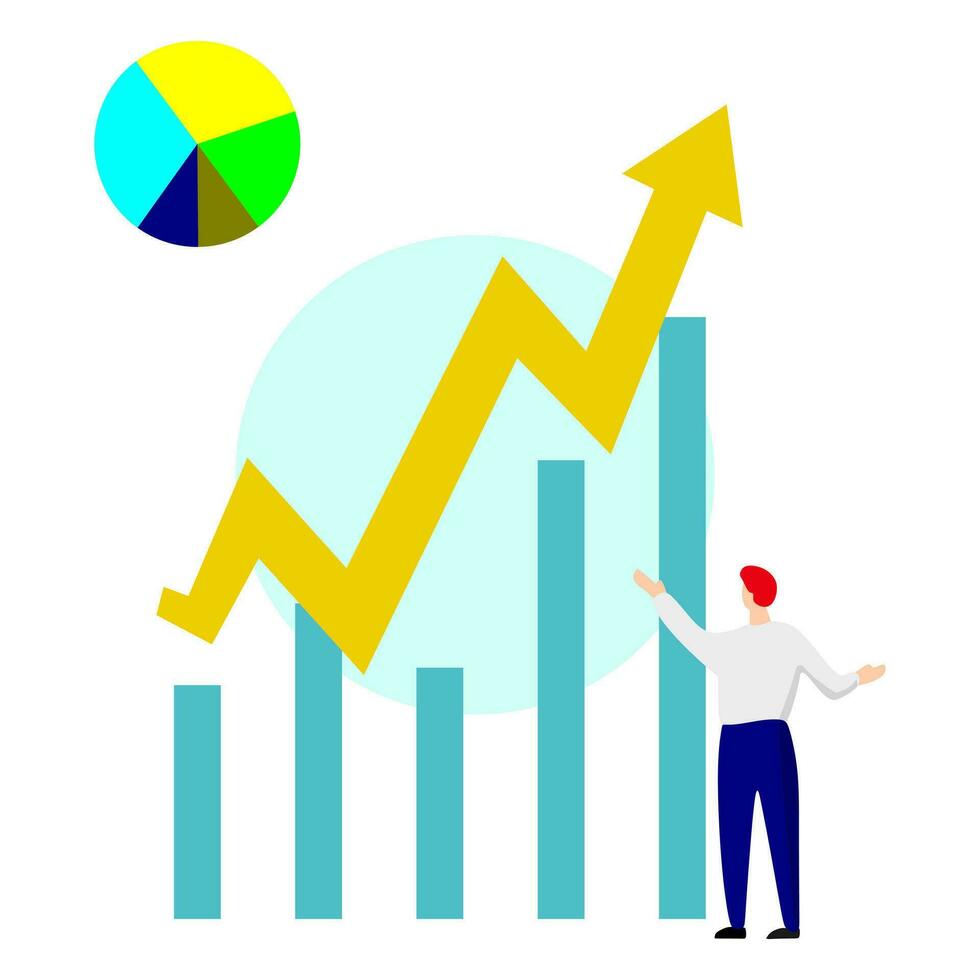 Businessman with growth graph and pie chart. Flat style vector illustration.