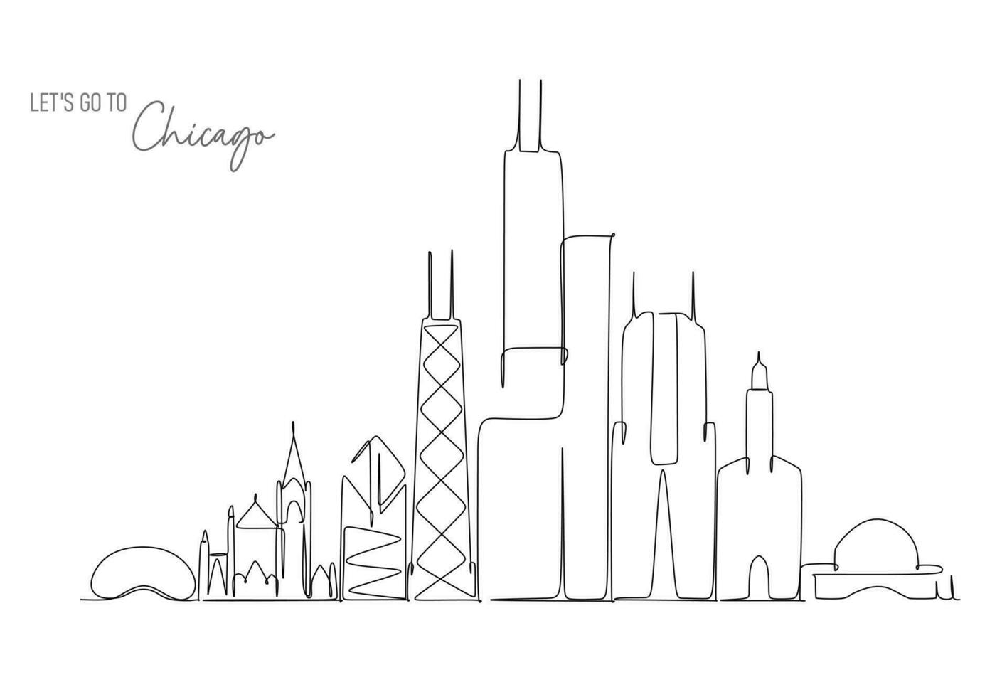 Skyline of Chicago, Illinois, USA. single continuous line drawing art vector illustration
