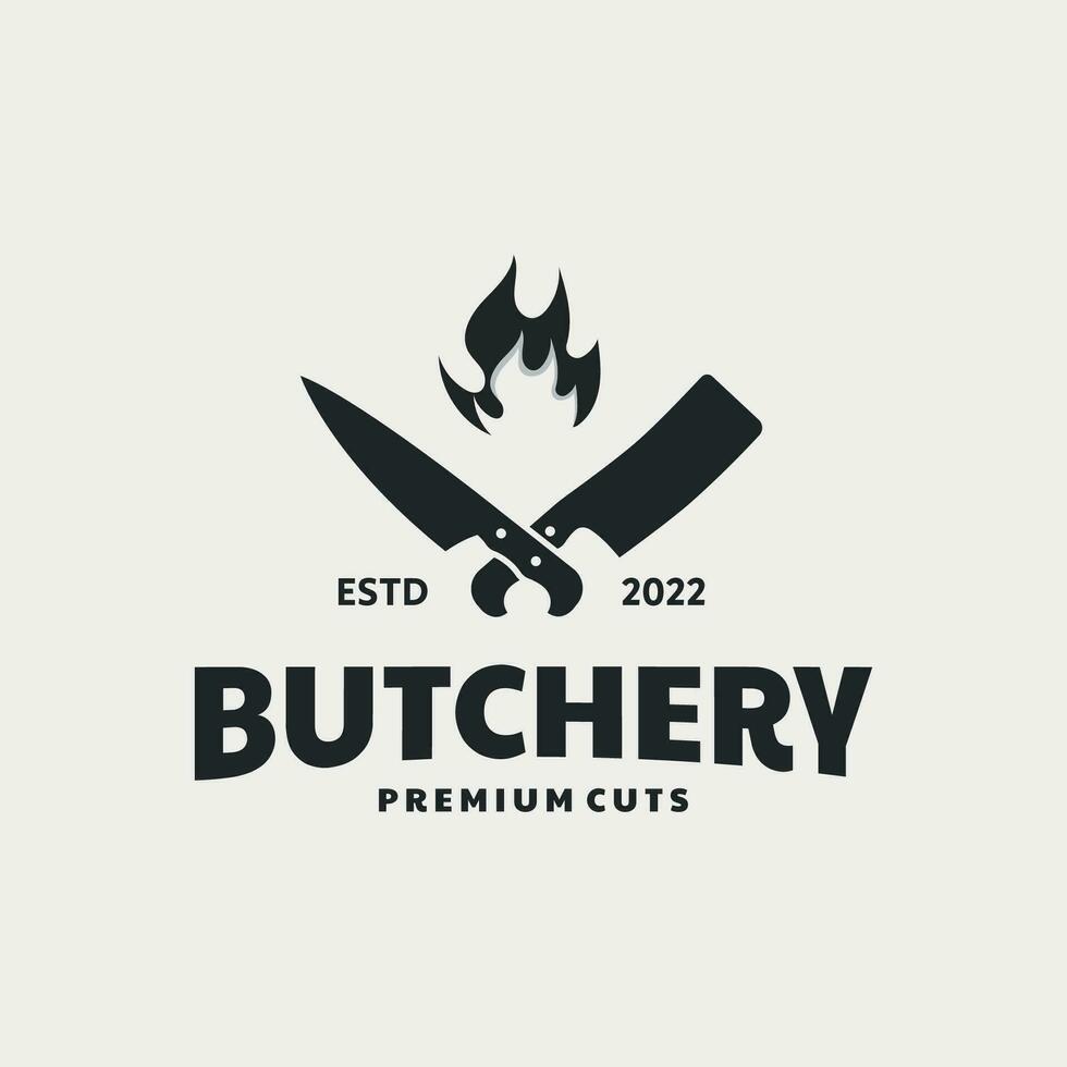 Butcher Knife Vintage Logo Template. vector