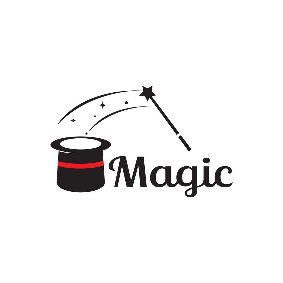 del mago sombrero y magia varita mágica logo modelo vector