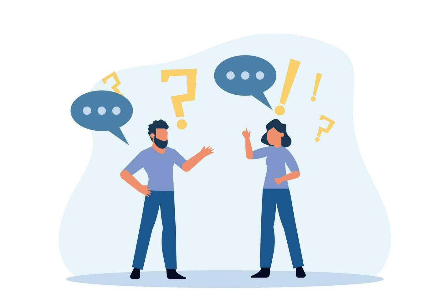 Business people social dialogue man and woman. Speech bubble chat goal discuss person vector illustration character concept cartoon. Communication talk background. Group connection language banner