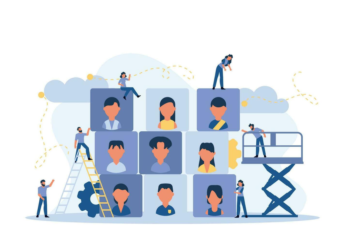 Job career business success agency audience vector illustration. Customer looking office company choice. Banner work man and woman recruitment search candidate. Hire vacancy resume talent CV network