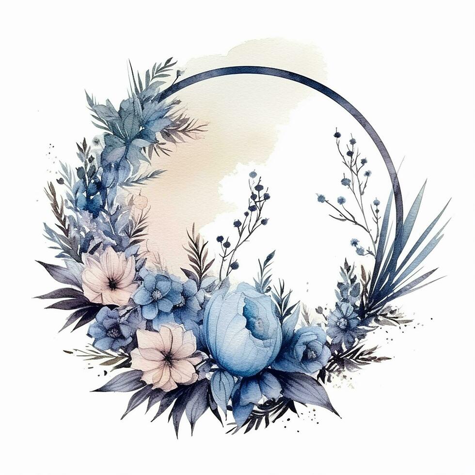 Watercolor Floral Flower Design, Watercolor Flower Arrangements Floral, Watercolor Flower Design, Flower Sublimation Floral Clipart, Wedding Decoration, Boho Round Floral Frame, AI Generated photo