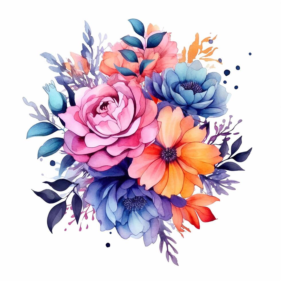 Watercolor Floral Flower Design, Flower Sublimation Floral Clipart, Wedding Decoration, photo