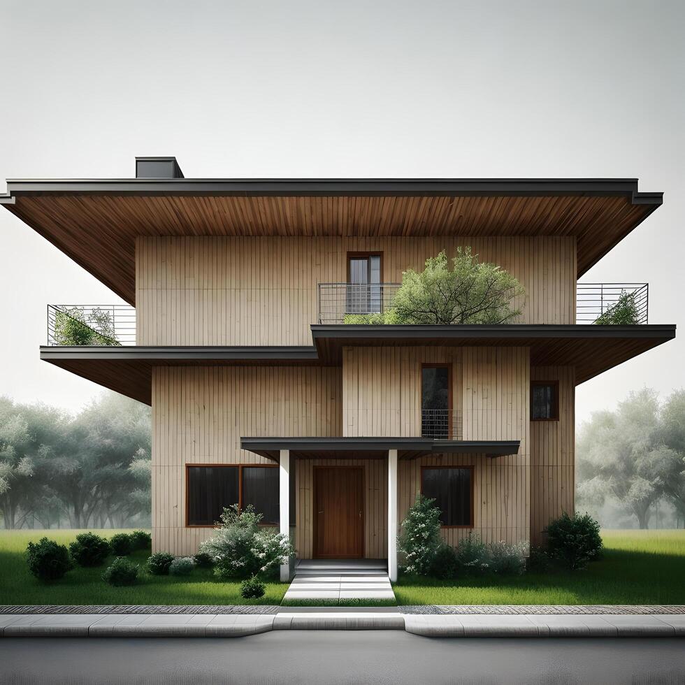 Minimalist house exterior in realistic environment created with technology photo