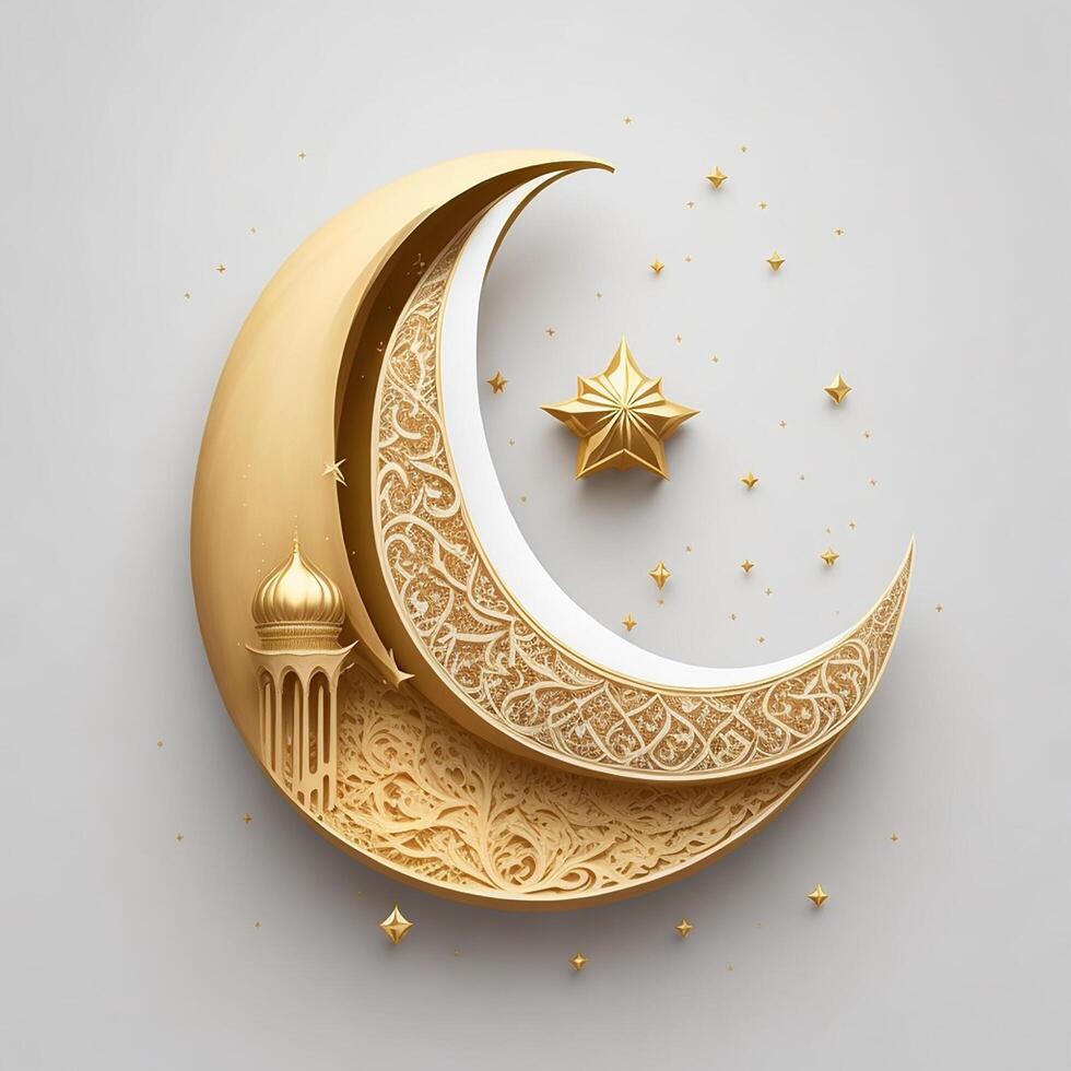 Crescent Moon, Crescent Moon Eid Mubarak Design, Eid Festival Design, photo