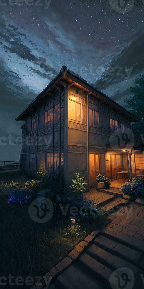 Night outdoor exterior in realistic environment created with generative ai technology photo