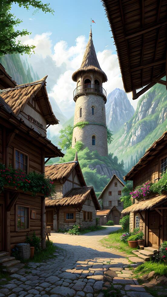 Wonderful realistic village environment created with technology photo