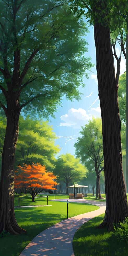 A road in mid green park environment created with technology photo