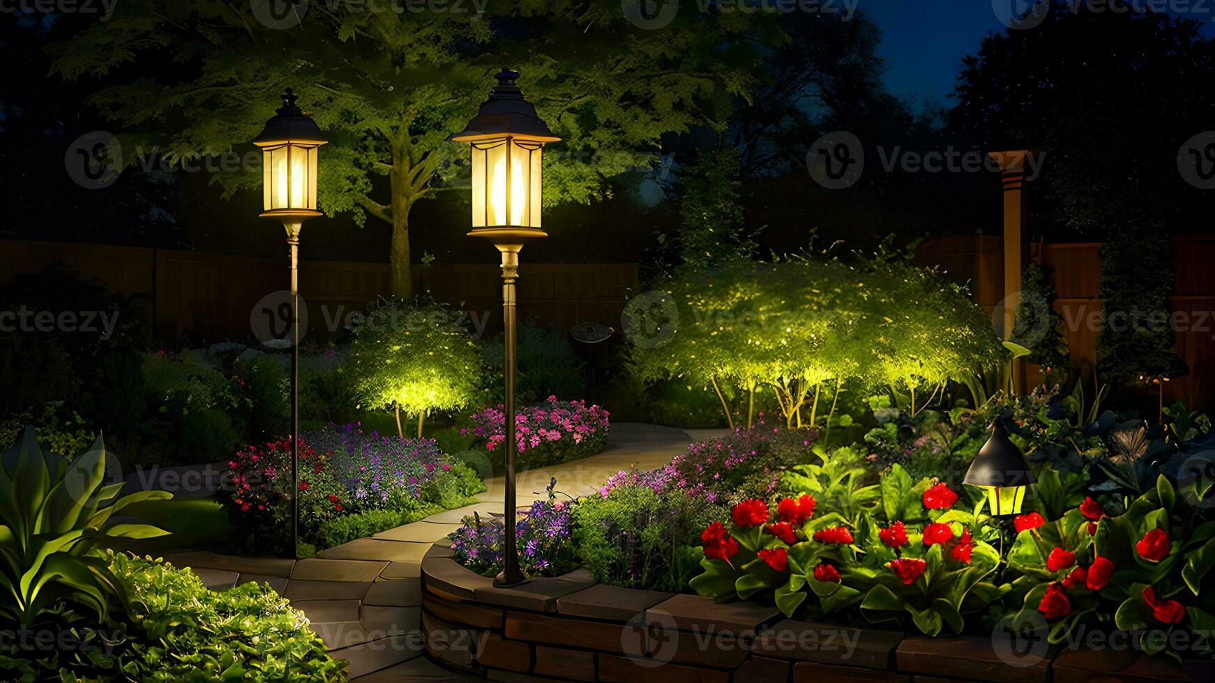 The mesmerizing beauty of garden lights shines brightly Created With Generative Ai Technology photo