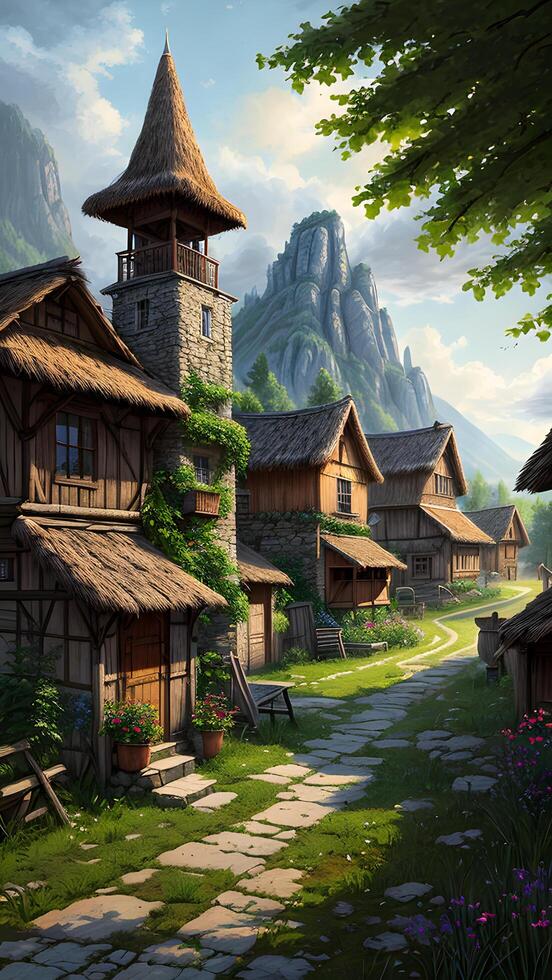 Wonderful realistic village environment created with technology photo