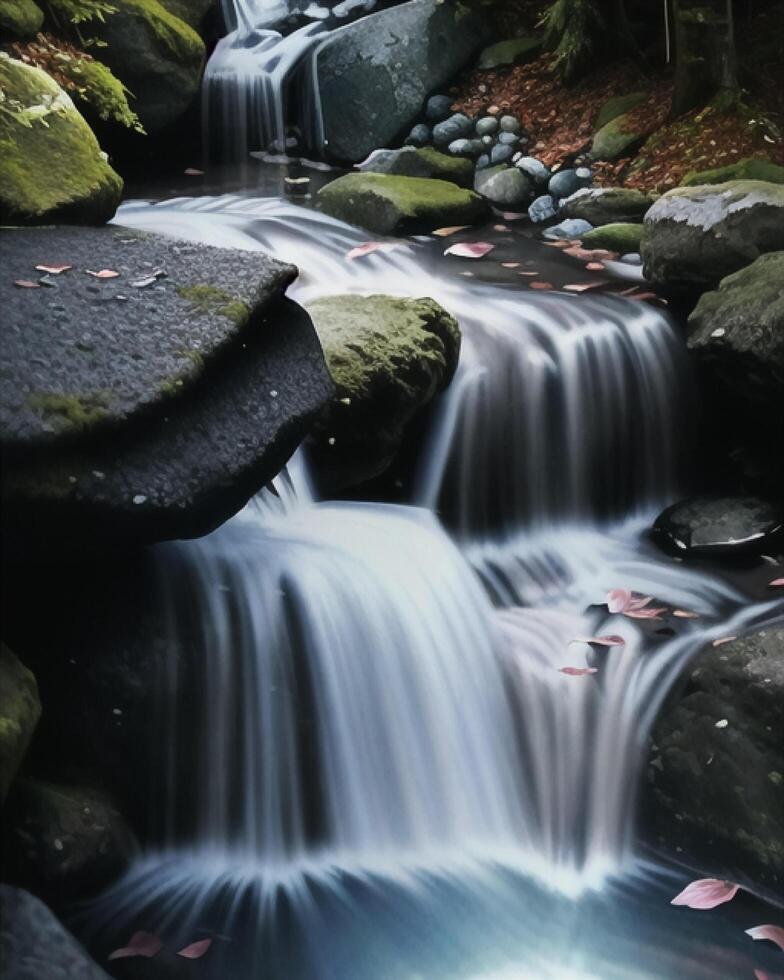 hermosa río fluir creado con generativo ai tecnología foto