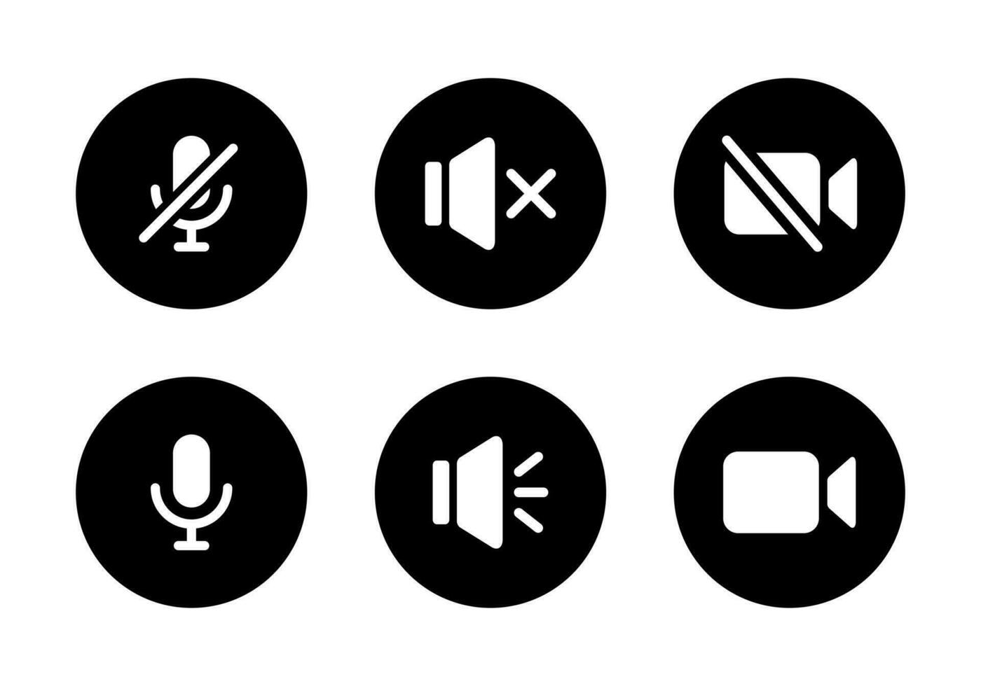 Mute microphone, silent speaker, and video cam off icon vector