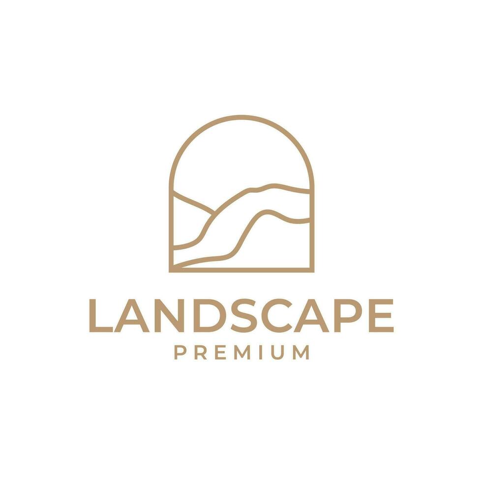 Creative landscape desert line logo design vector illustration symbol icon