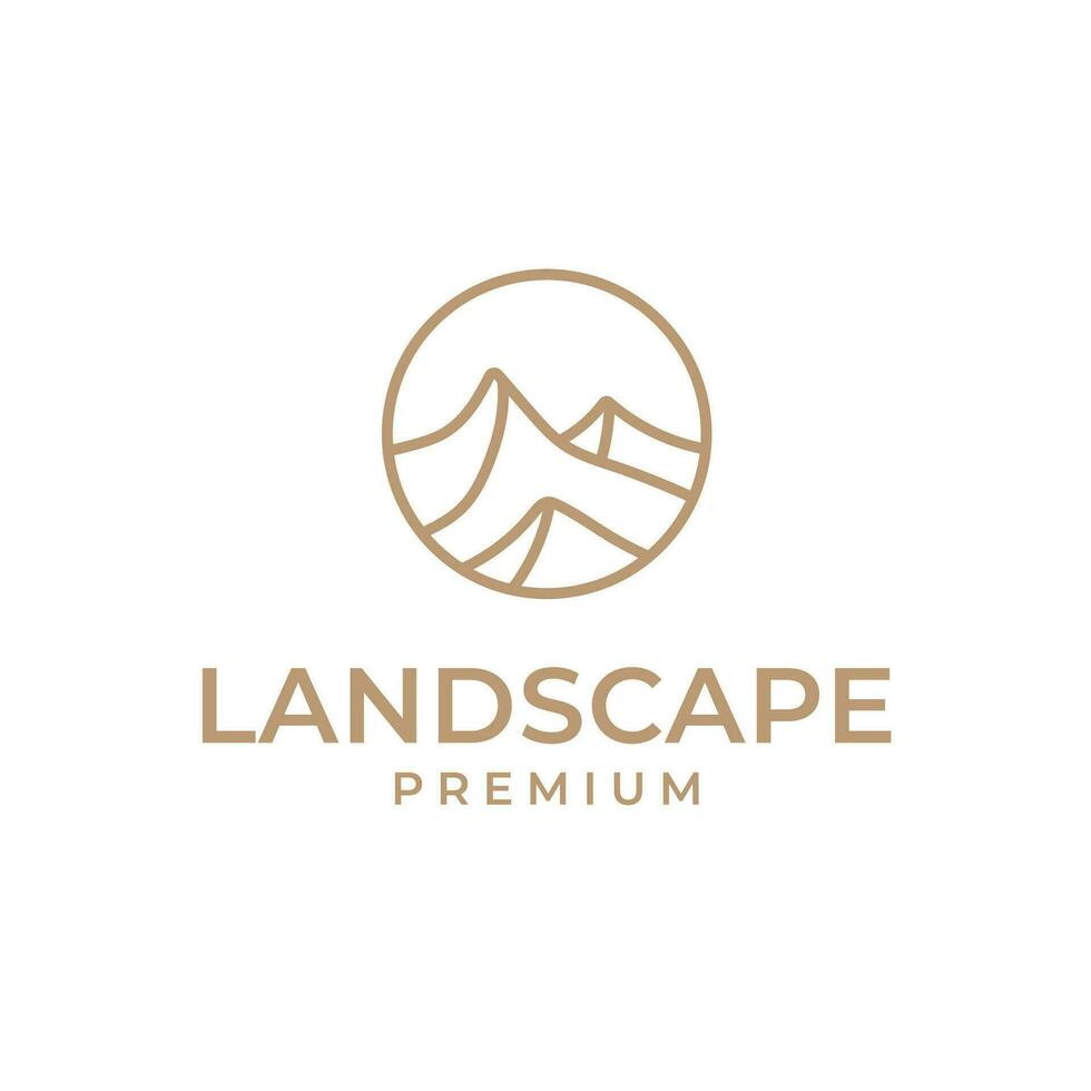 Creative landscape desert line logo design vector illustration symbol icon