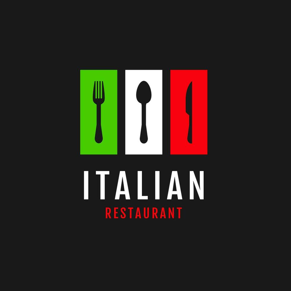 plano banderas color Italia con comida cuchara tenedor cuchillo logo diseño vector ilustración símbolo icono