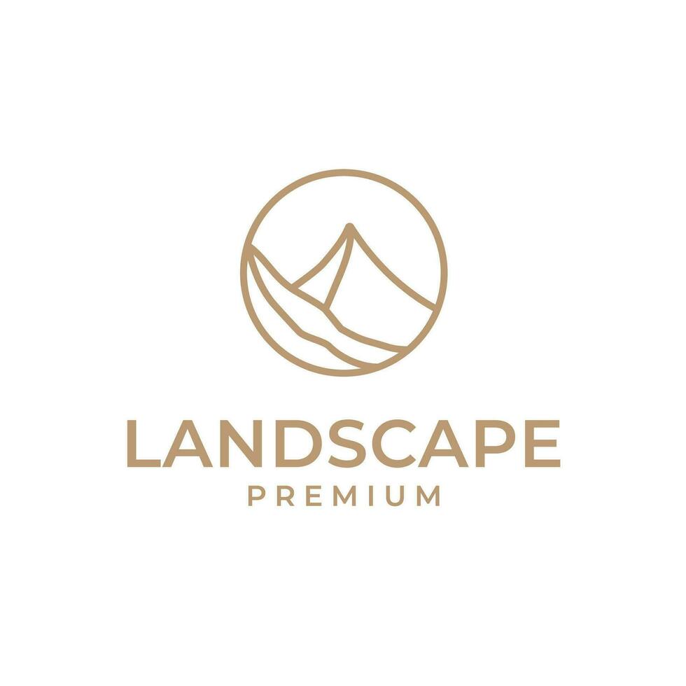 Creative landscape desert line logo design vector illustration symbol icon