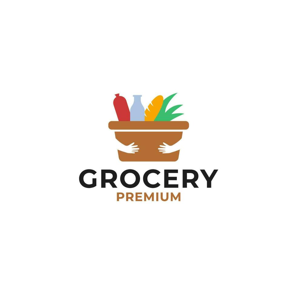 Creative Grocery Store Logo with A Shop Basket Design Concept Vector Illustration Symbol Icon