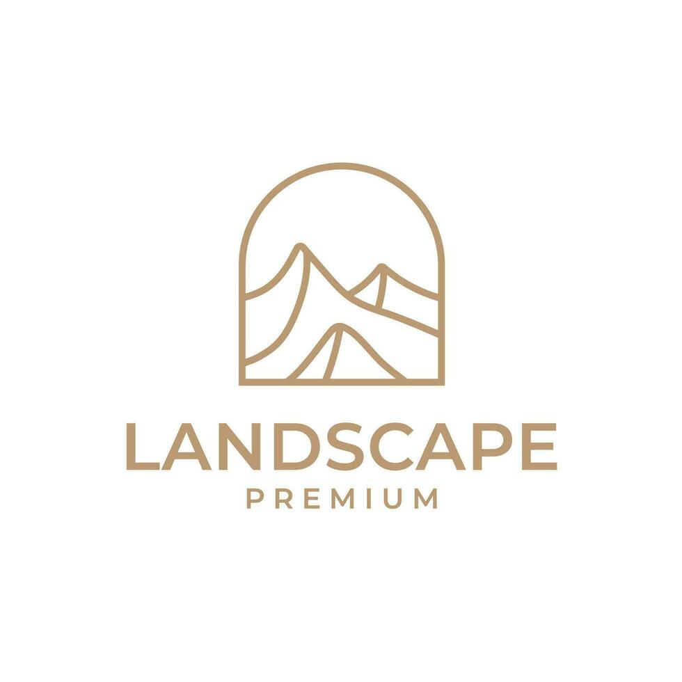 Creative landscape desert line logo design vector illustration symbol icon