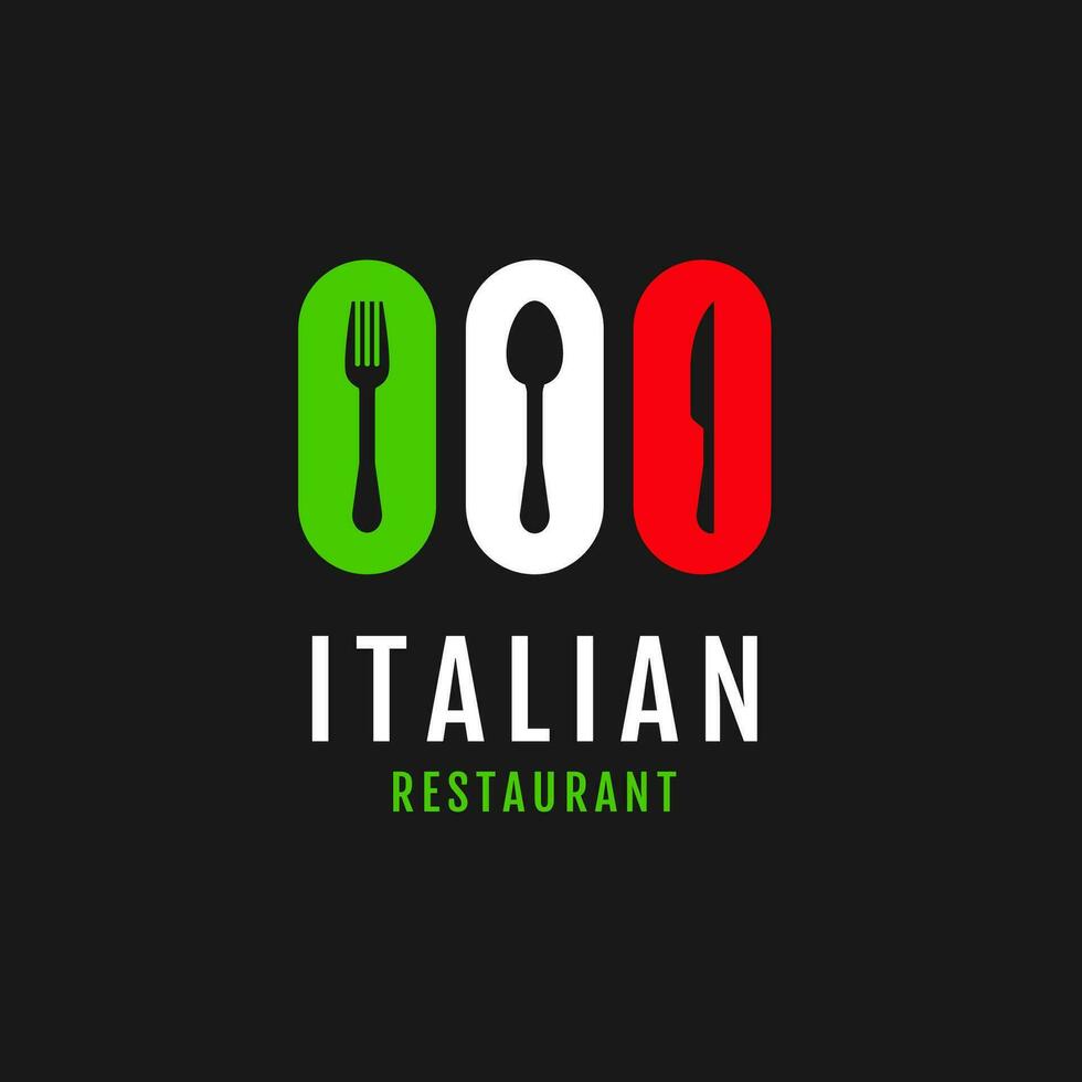 Flat flags color italy with food spoon fork knife logo design vector illustration symbol icon