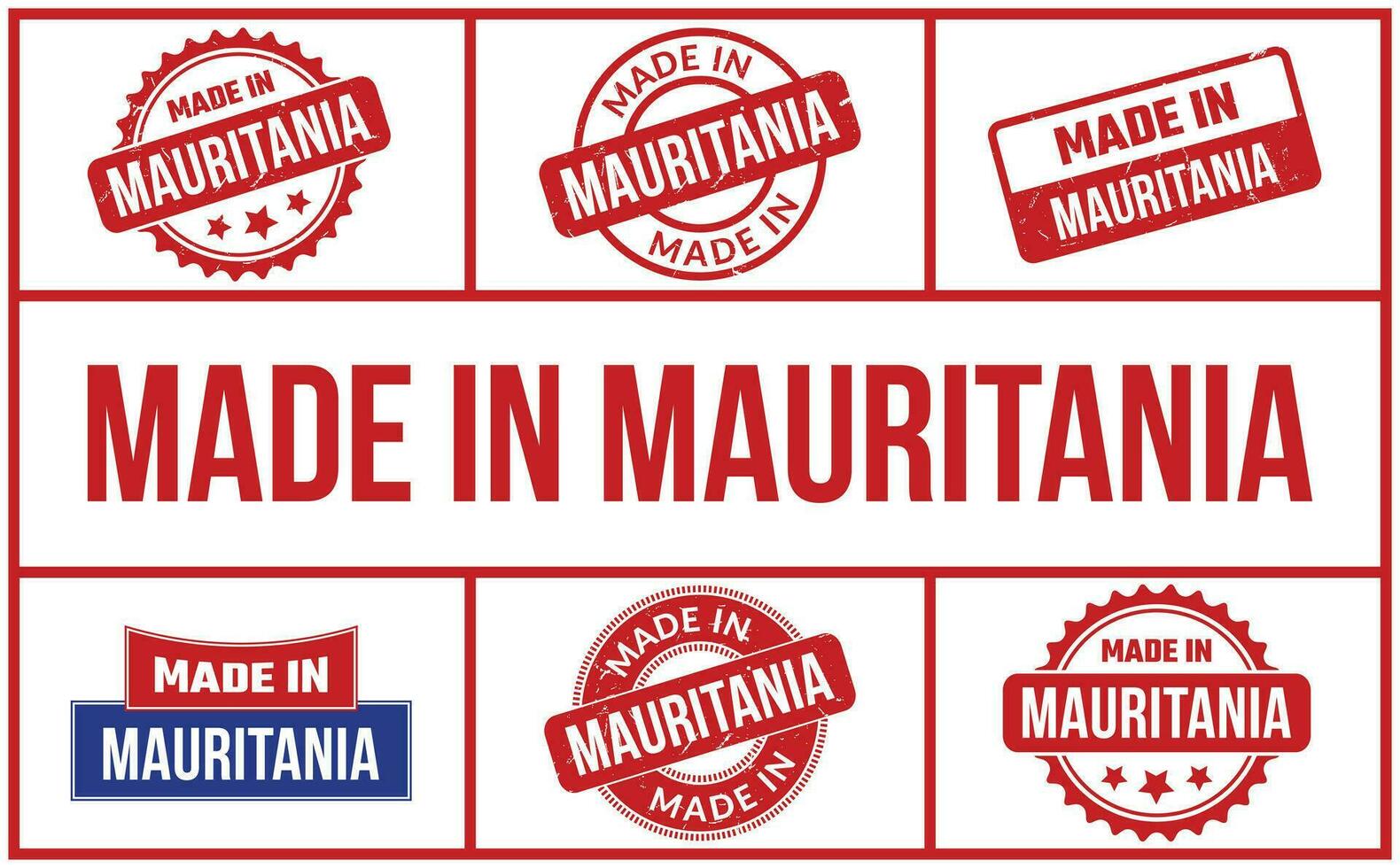 hecho en Mauritania caucho sello conjunto vector
