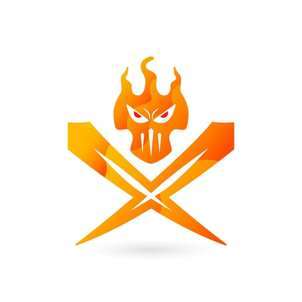 fuego cráneo X ilustración. degradado, sencillo y moderno estilo. utilizar para logo, icono, símbolo, firmar y emblema. amarillo y naranja vector