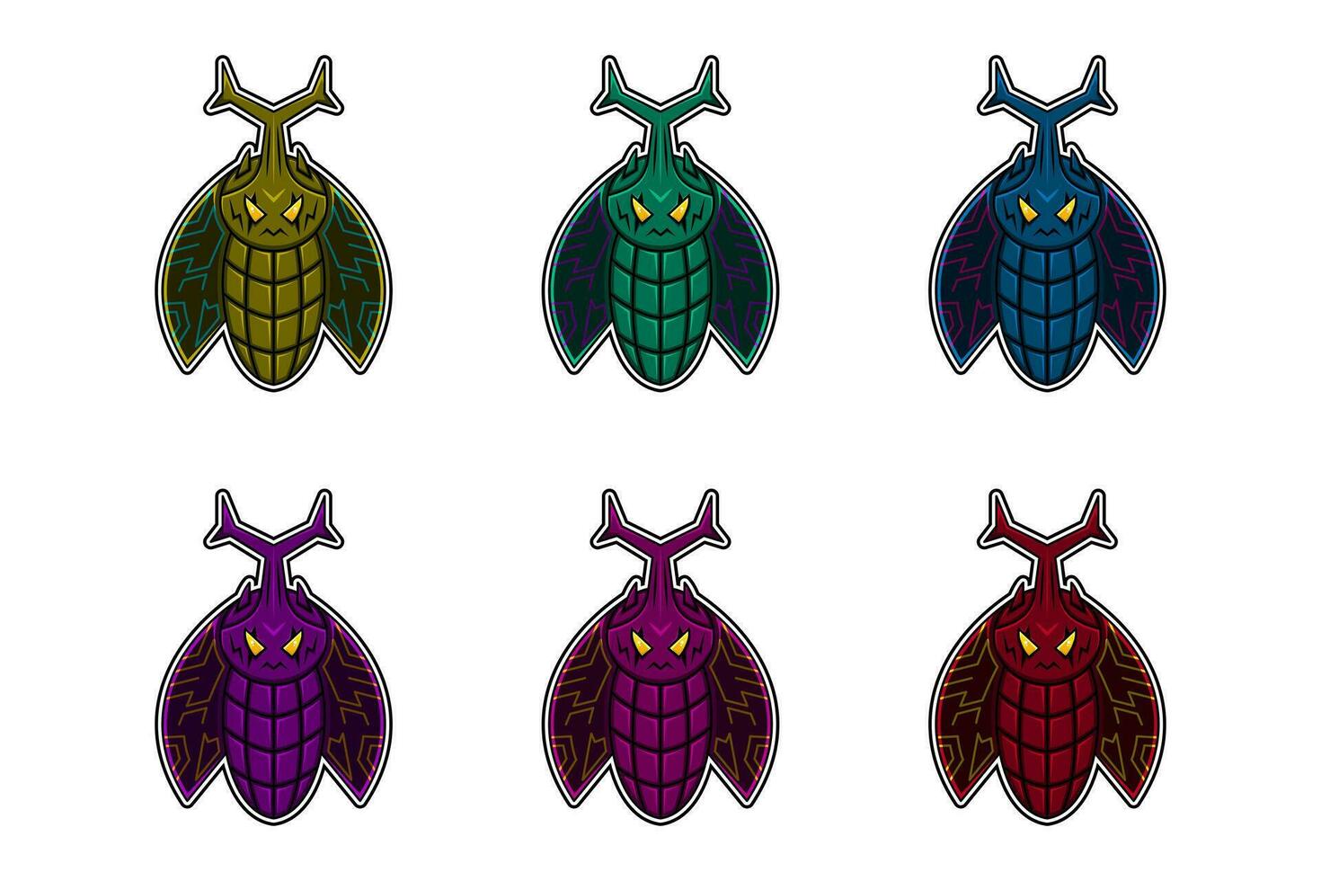 collection color of angry beetle mascot illustration with robot concept. use for sports logo, game logo or t-shirt design. red, purple, blue and yellow vector
