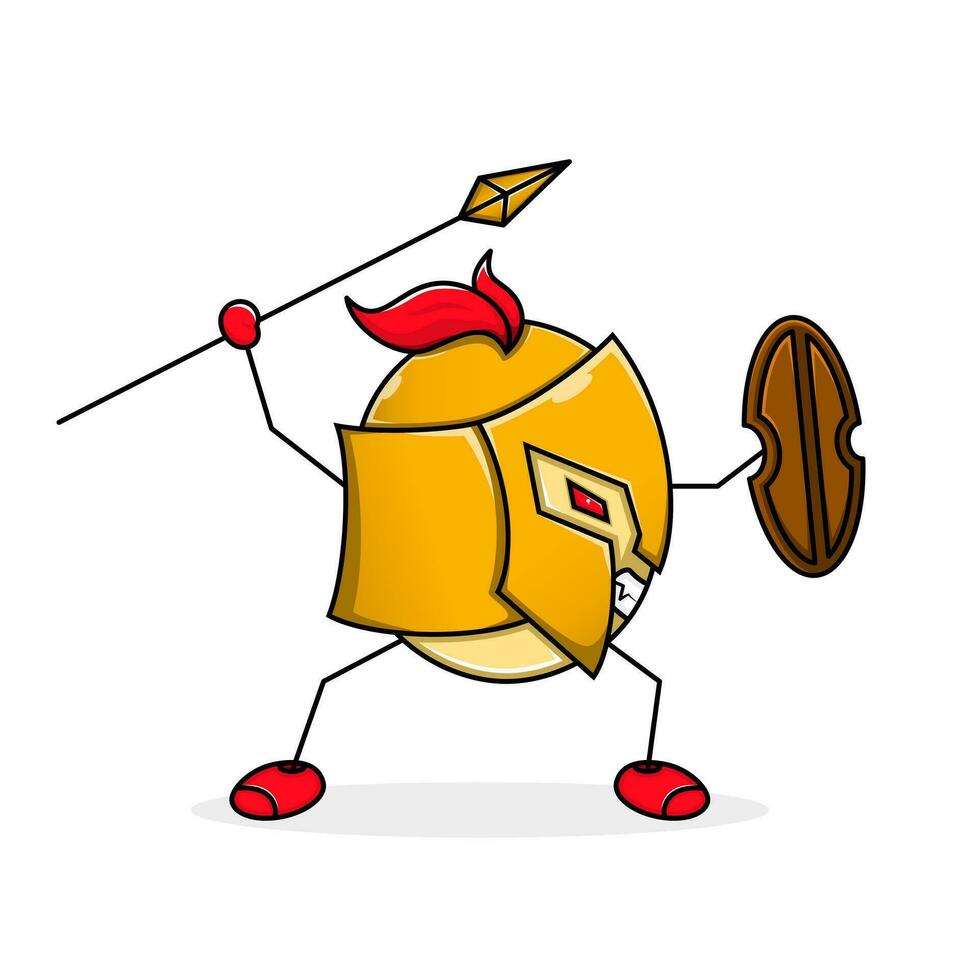 illustration of spartan cartoon ready to fight holding spear and shield. mascot, emoticon and stickman styles. use for logo, icon, symbol, sticker vector