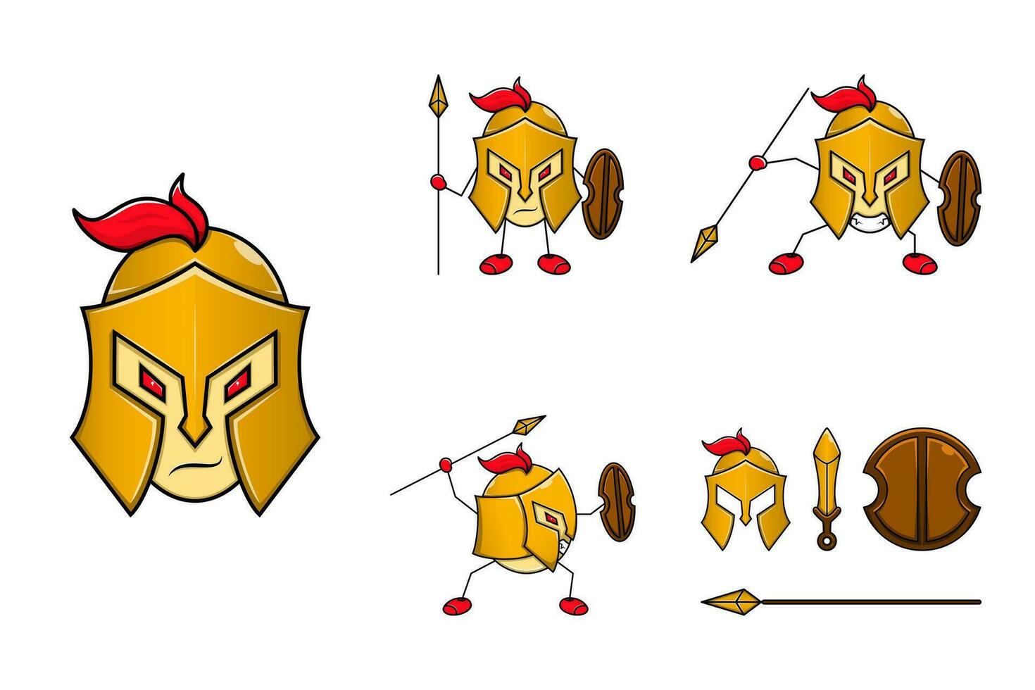 collection of spartan cartoon illustration. vintage, mascot, emoticon and stickman style. use for logo, icon, symbol, sticker vector