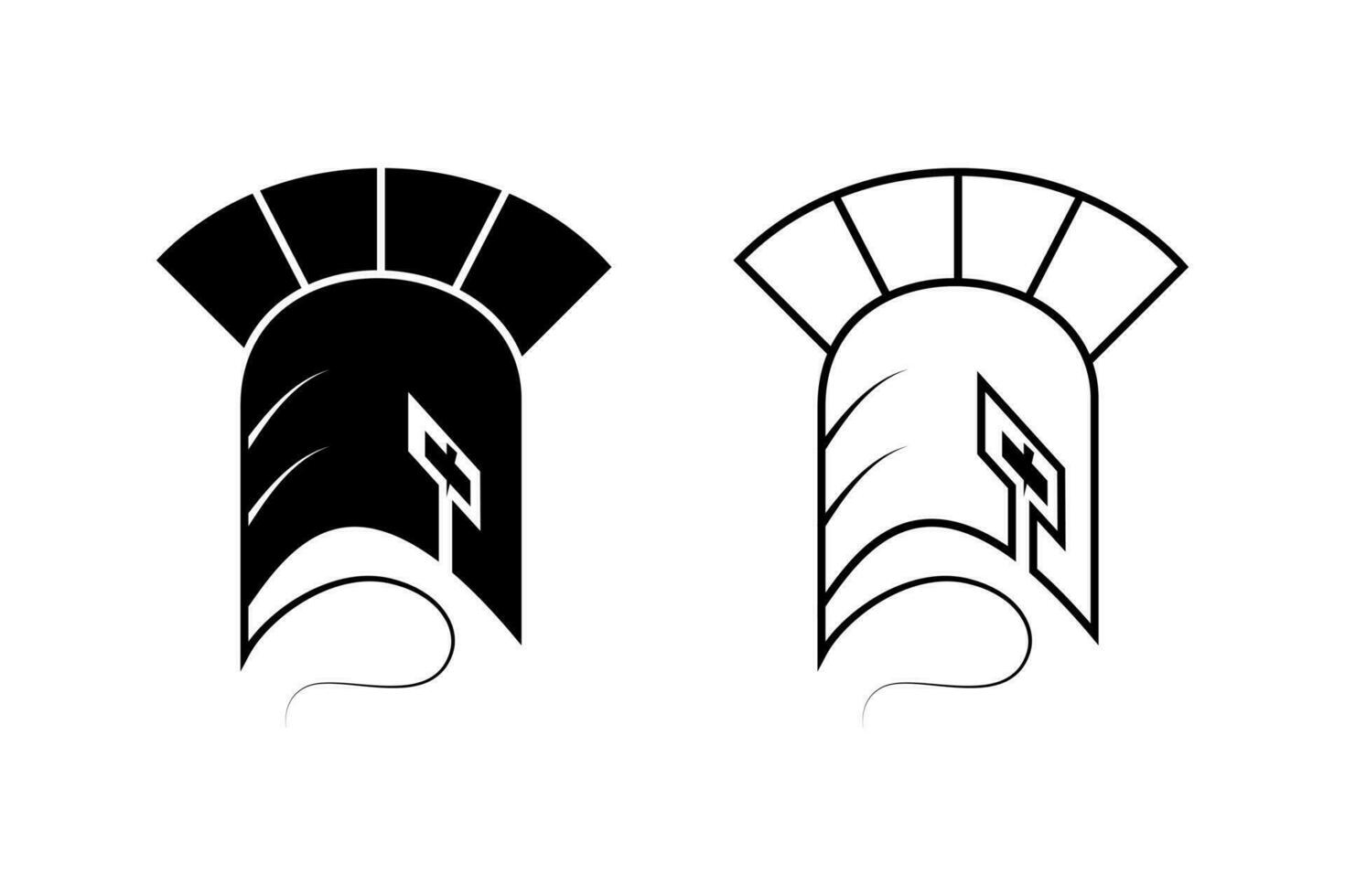 black and white spartan helmet illustration. silhouette and line art style. use for logo, symbol, sign, mascot and print vector