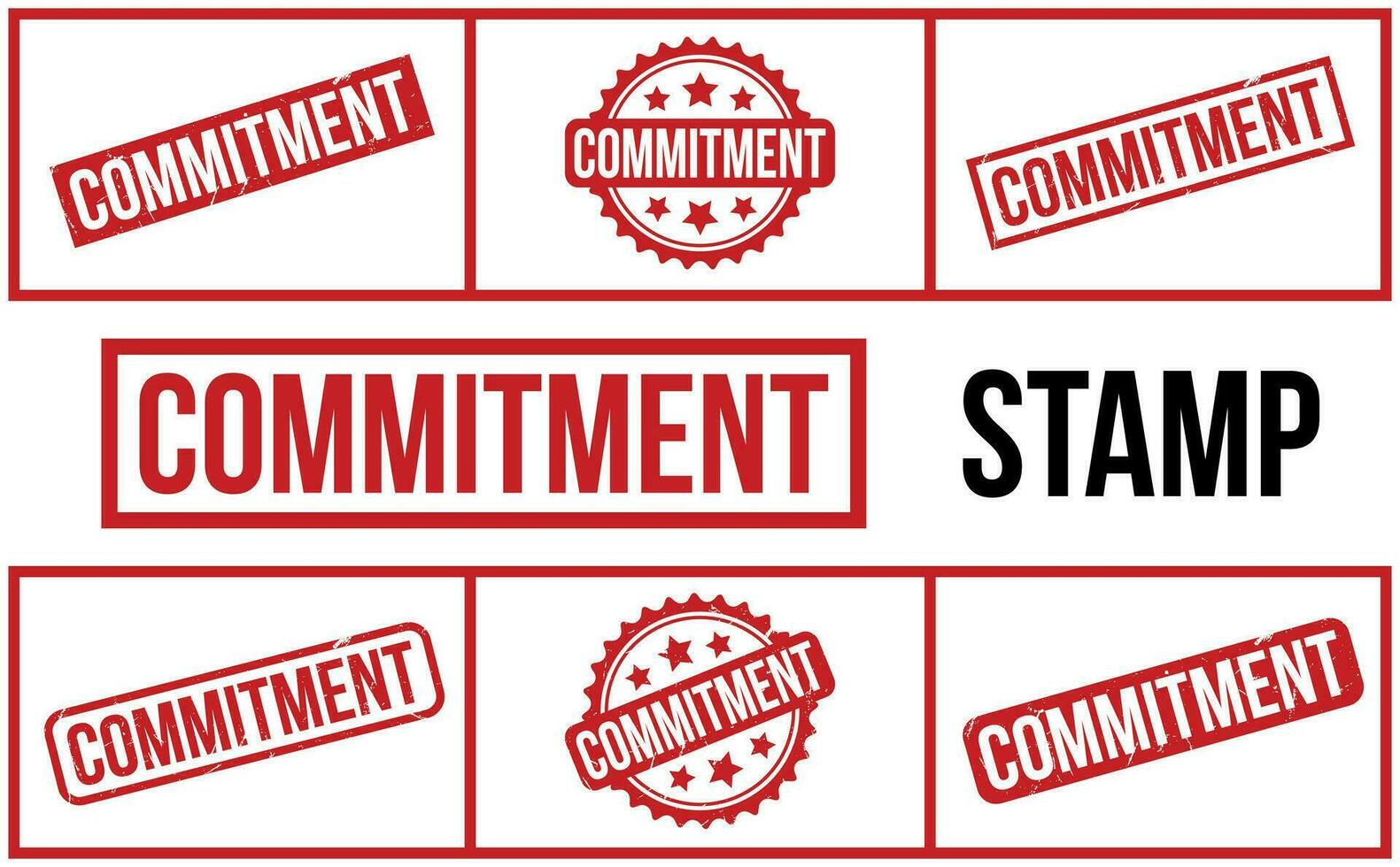 Commitment rubber grunge stamp set vector