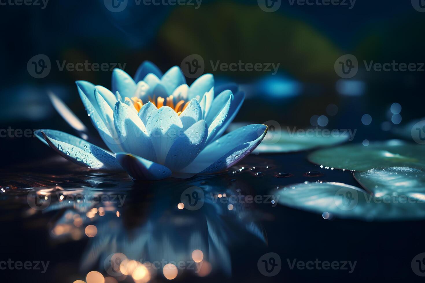 lotus flower in the water at night. Neural network photo