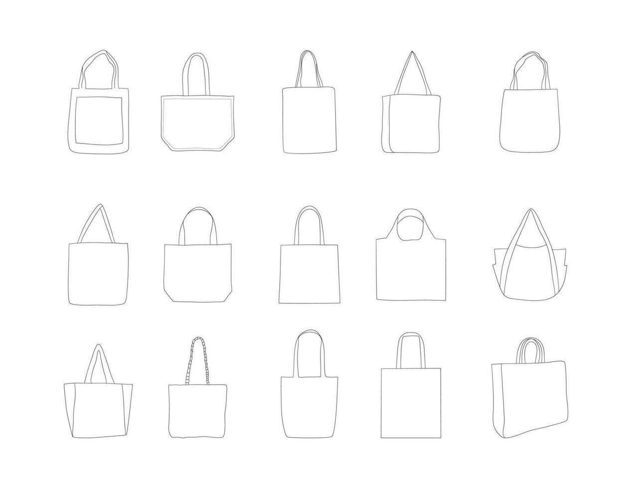Tote Bag Outline Illustration Vector Set