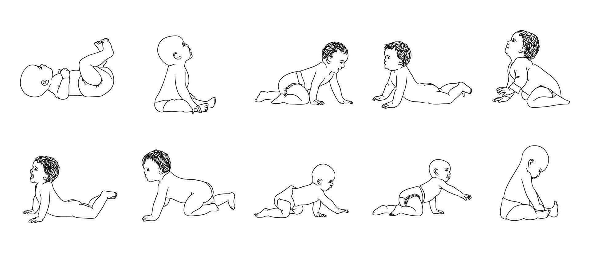 Baby Outline Illustration Vector Set