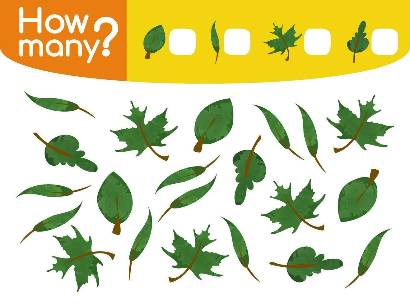 Counting game with green leaves vector illustration