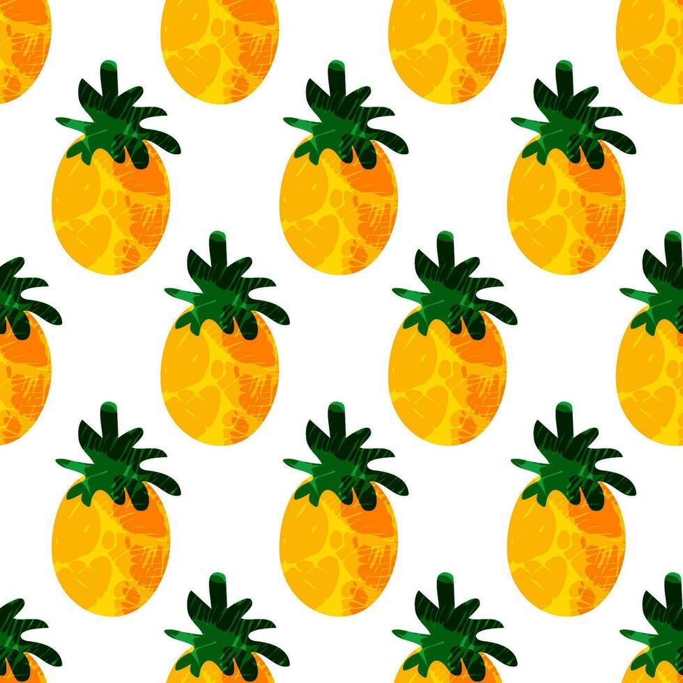 Pineapples with texture seamless pattern vector illustration