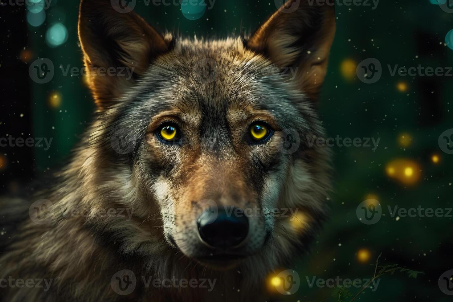 Grey Wolf Portrait captive animal. Neural network photo