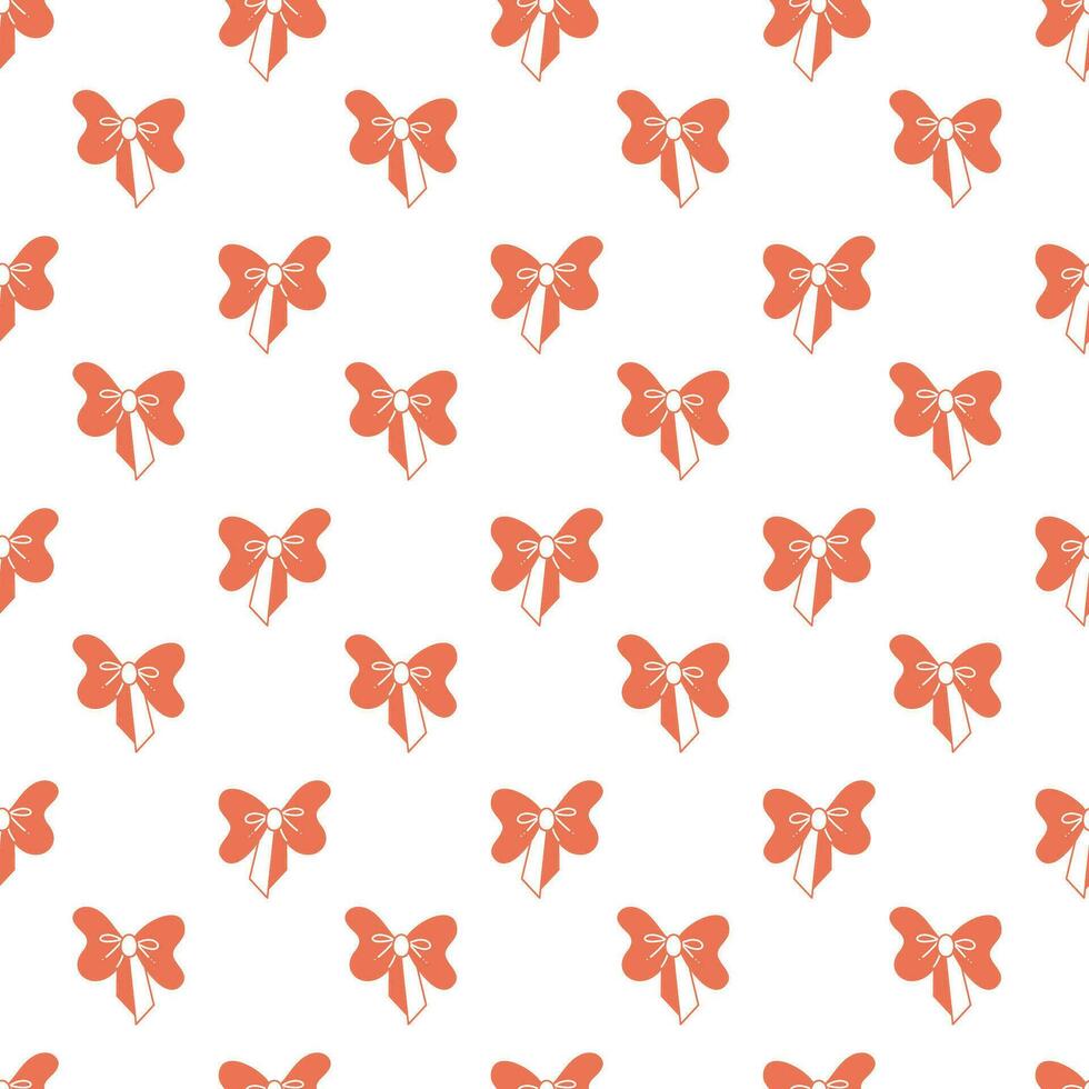 Seamless pattern with one bow on white background. Doodle vector color illustration.