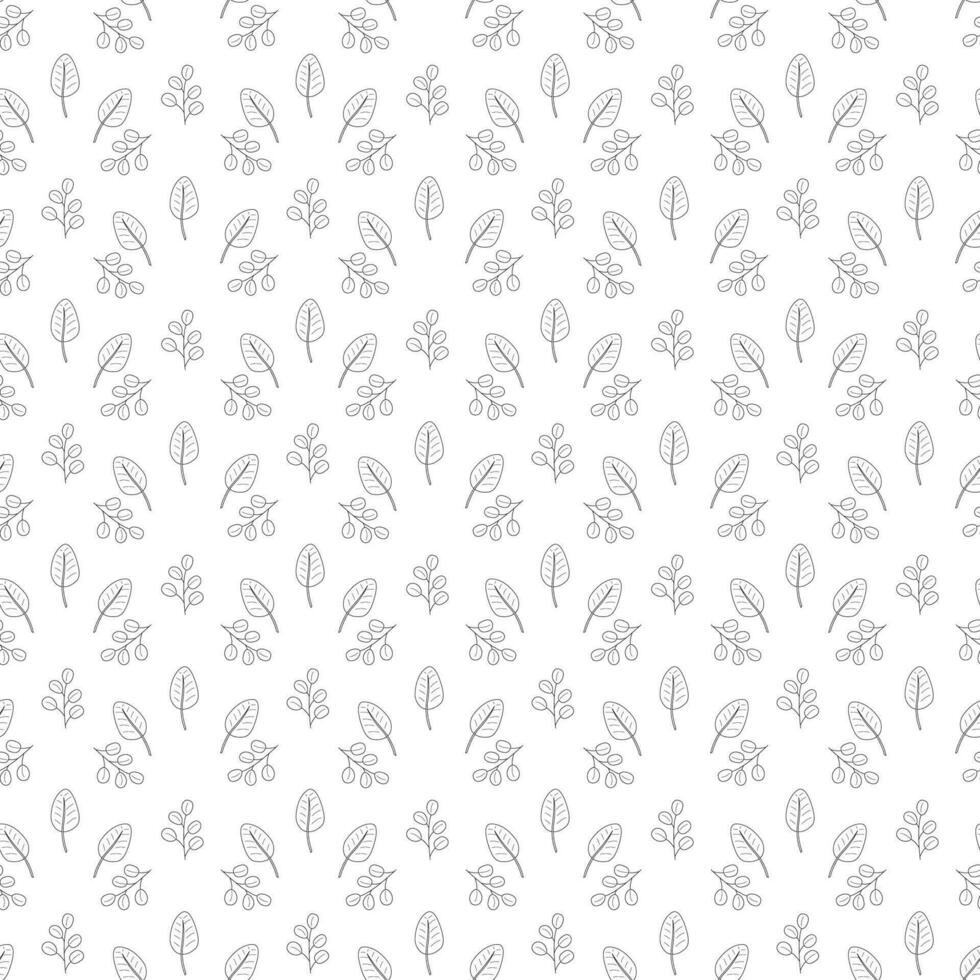 Seamless pattern with 2 palm leaves. Doodle black and white vector illustration.