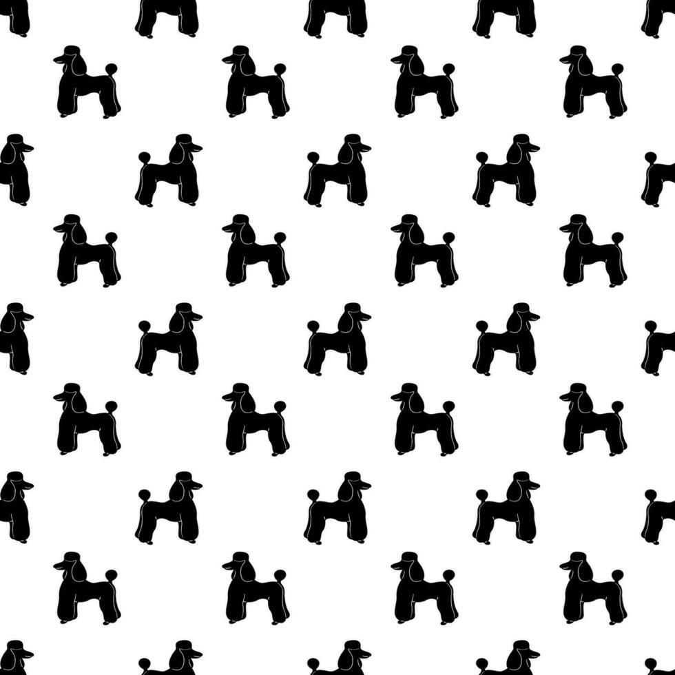 Seamless pattern with poodle silhouettes. Doodle black and white vector illustration.