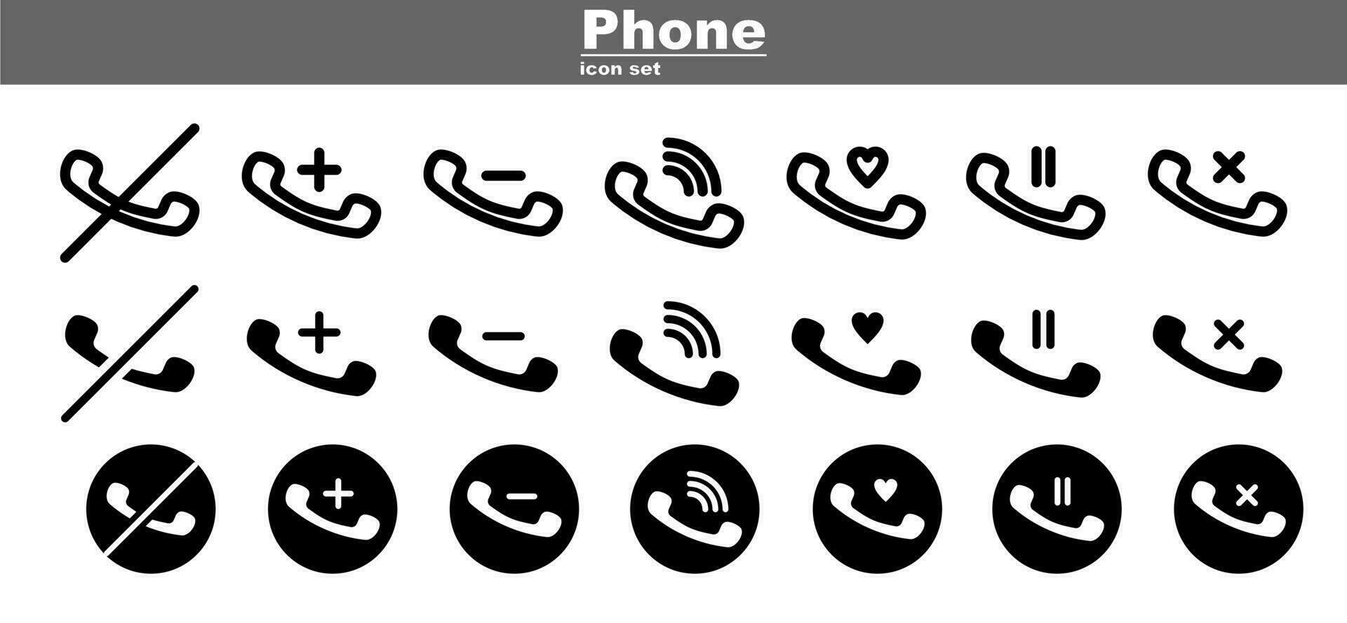 Phone Icon Collection. This Line Set contains 3 Icon styles like outline,glyp,black fill,Simple web icon set. vector