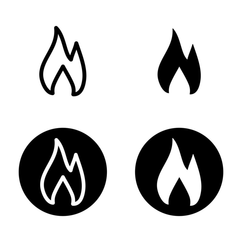 Fire sign. Fire flame icon isolated on white background. Vector illustration with black fill and black outline