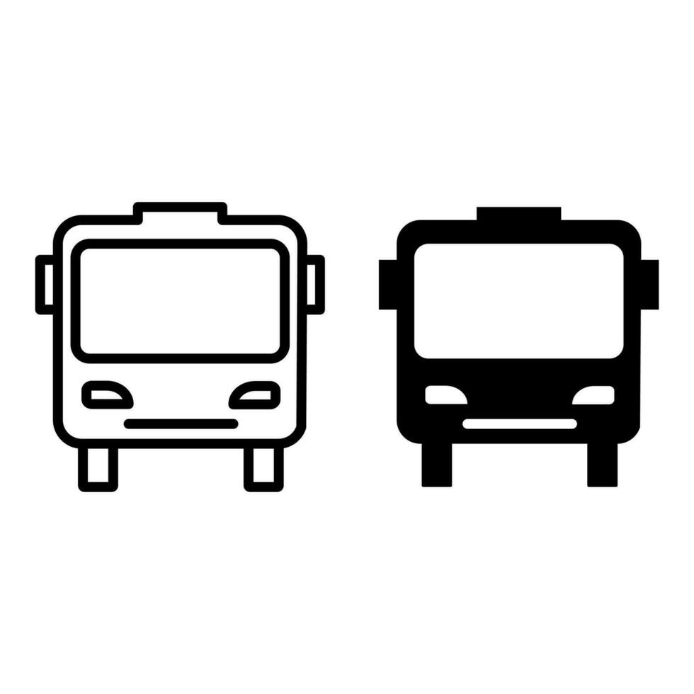 autobús icono, frente ver diseño modelo con negro llenar y negro describir. vector