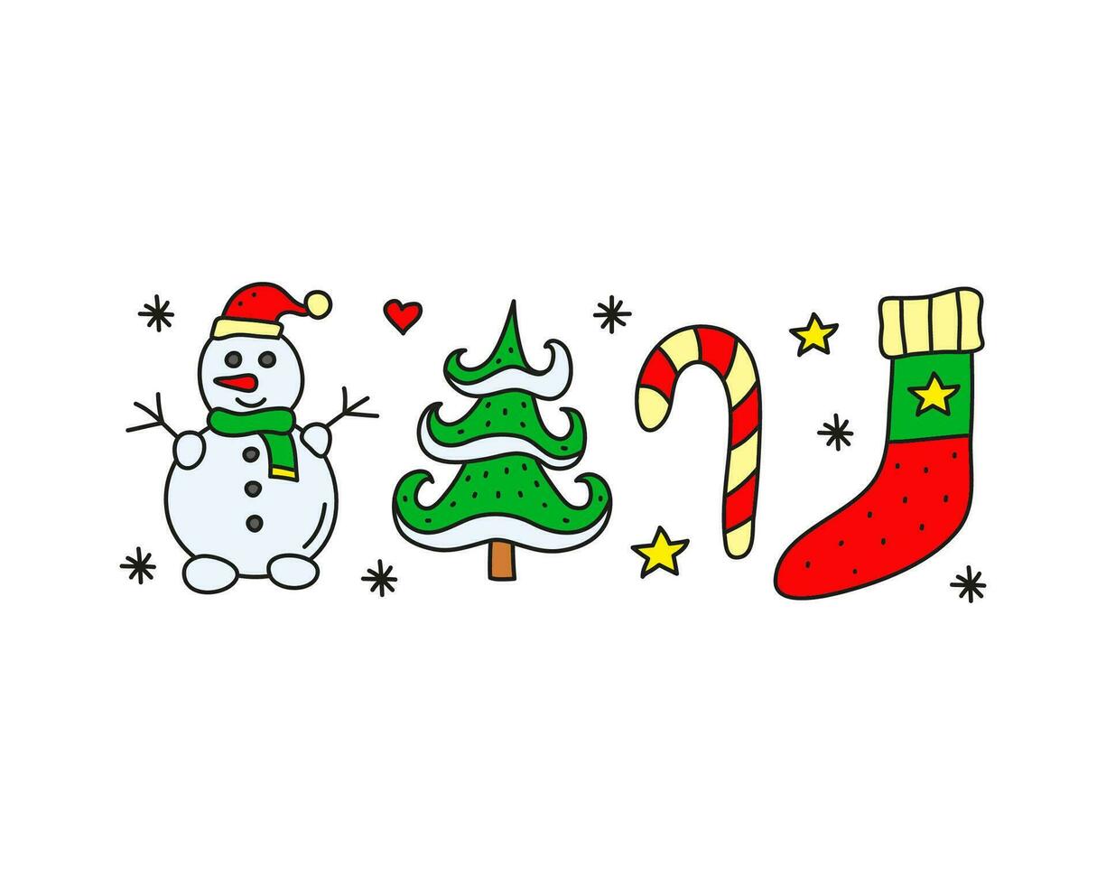 Group of doodle Christmas and New Year icons. vector