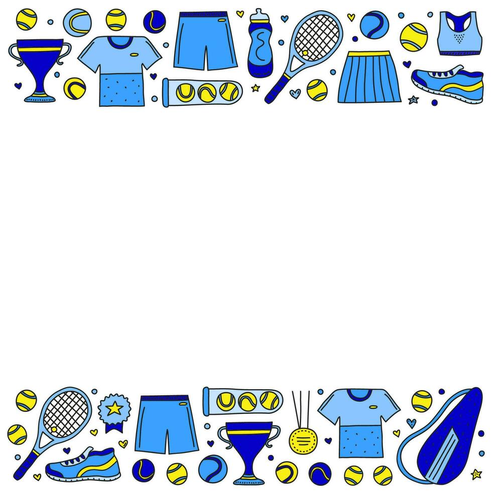 Poster with tennis and sport items. vector