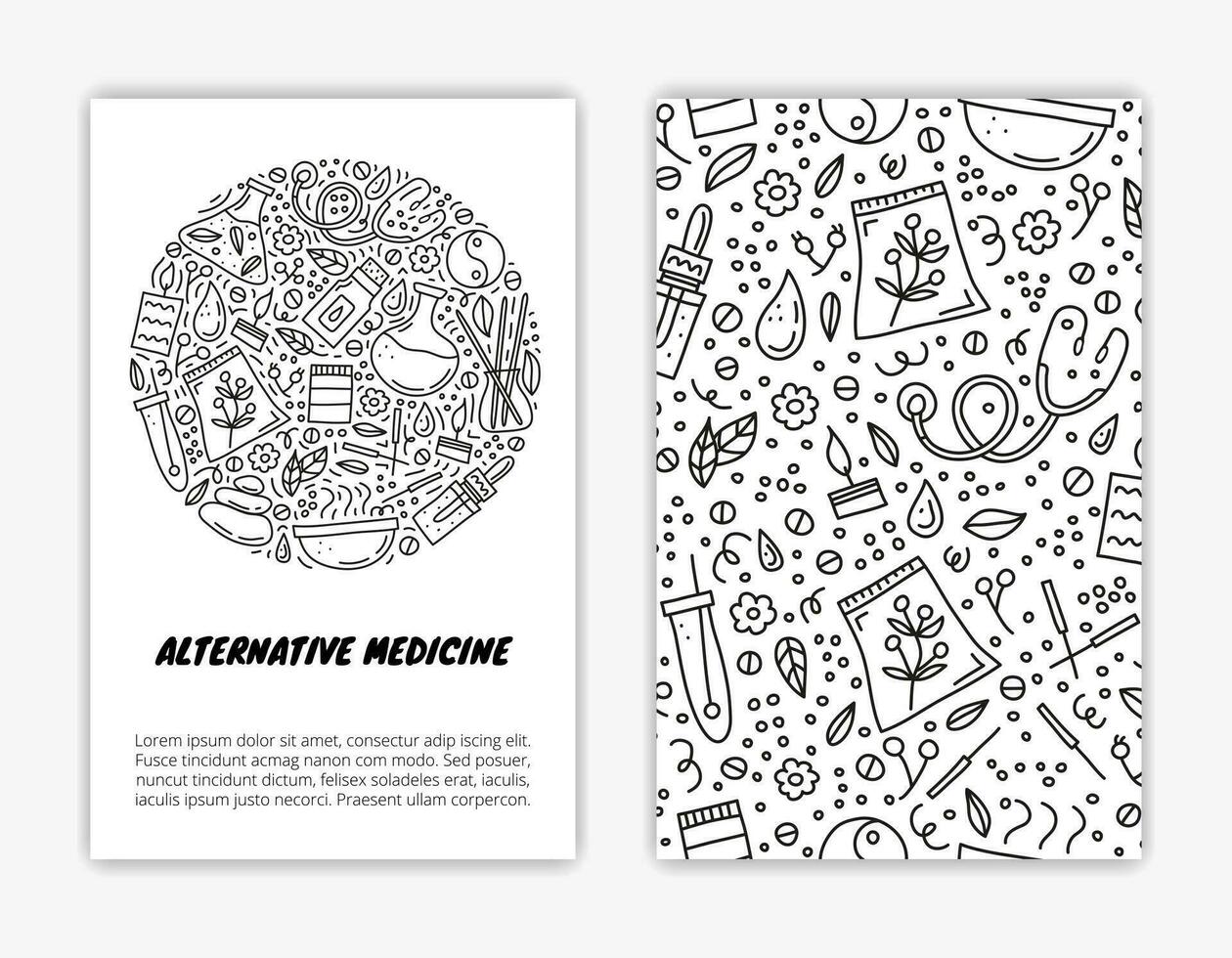 Card templates with alternative medicine and ayurveda icons. vector