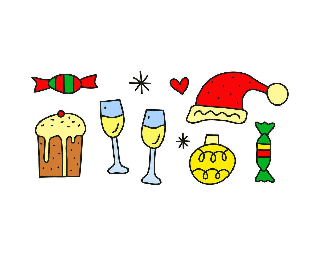 Group of doodle Christmas and New Year icons. vector